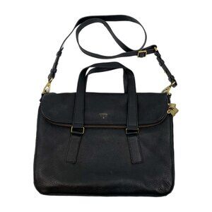 Fossil Black Leather Preston Expandable Messenger Bag | Small Messenger Style